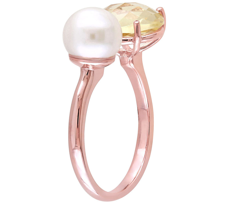 Affinity Cultured Pearl & Lemon Quartz Cuff Rin g, Sterling — View 4