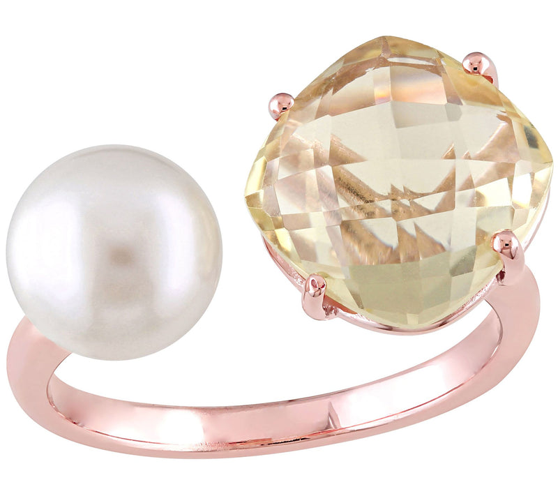 Affinity Cultured Pearl & Lemon Quartz Cuff Rin g, Sterling — View 3