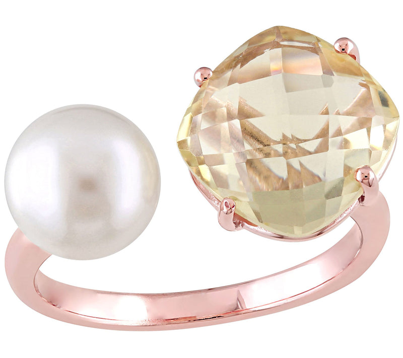 Affinity Cultured Pearl & Lemon Quartz Cuff Rin g, Sterling — Main view