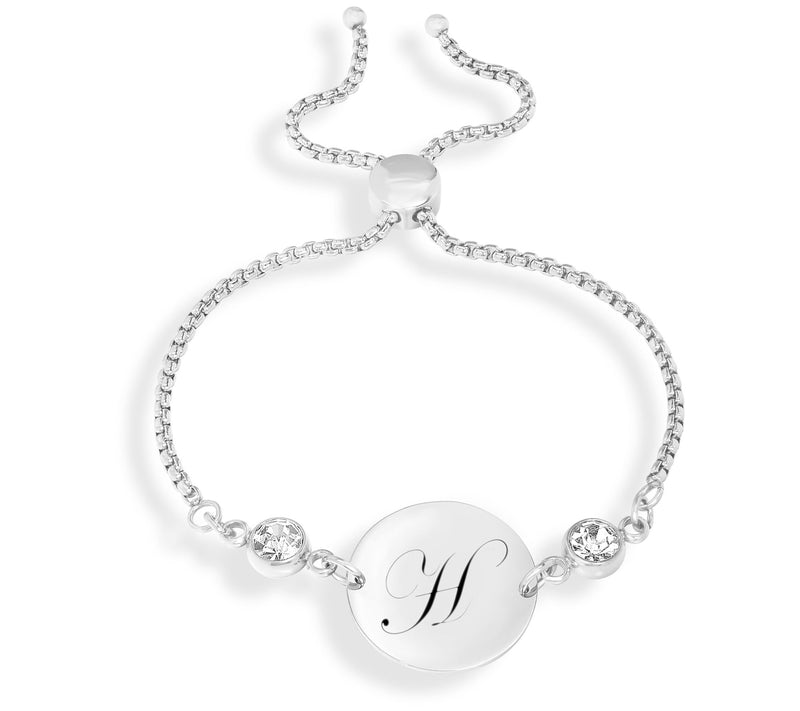 Steel By Design Adjustable Initial Crystal Brac elet — View 36