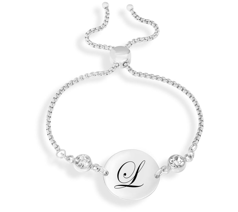 Steel By Design Adjustable Initial Crystal Brac elet — View 40