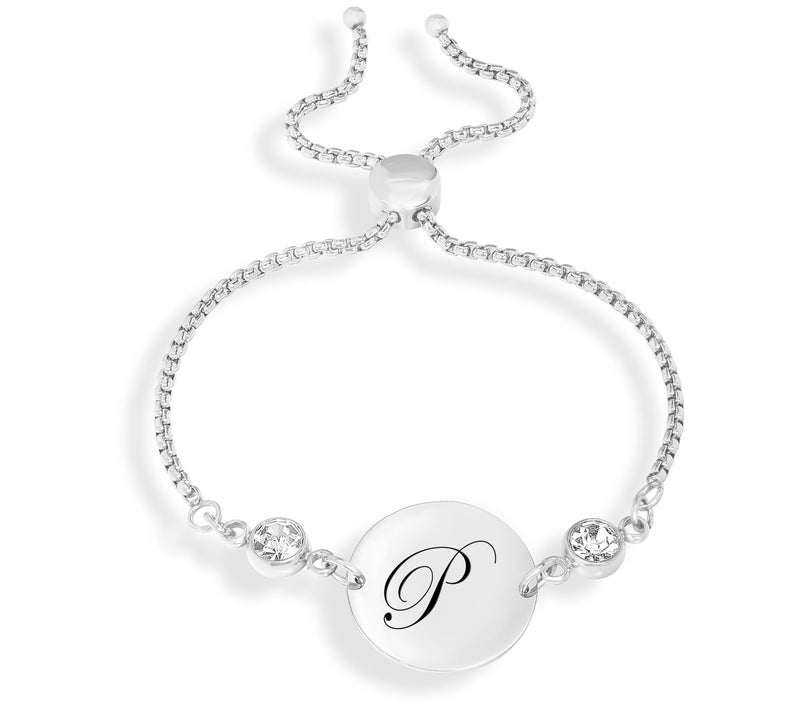 Steel By Design Adjustable Initial Crystal Brac elet — View 44