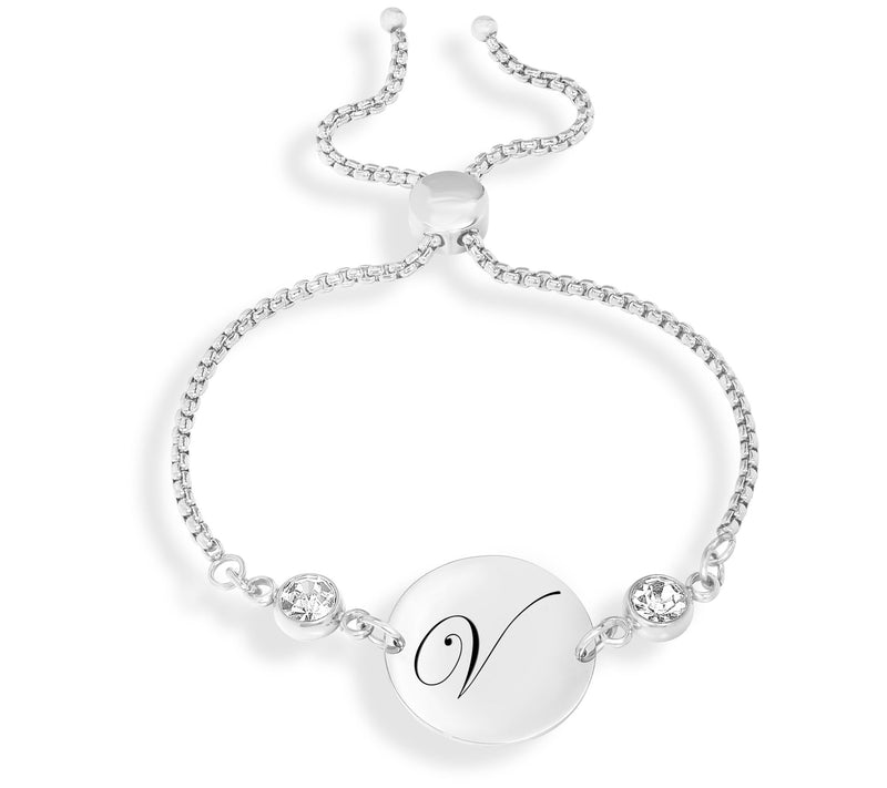 Steel By Design Adjustable Initial Crystal Brac elet — View 50
