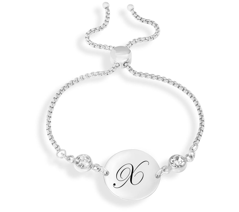 Steel By Design Adjustable Initial Crystal Brac elet — View 52
