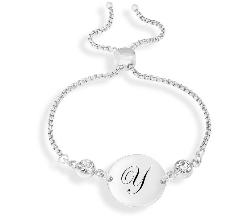 Steel By Design Adjustable Initial Crystal Brac elet — View 53