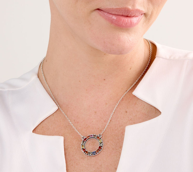 Artisan Crafted by Robert Manse Sterling Silver Multi Sapphire Circle Necklace — View 3