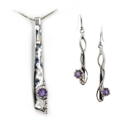 Hagit Sterling Silver Gemstone Earrings & Necklace Set
