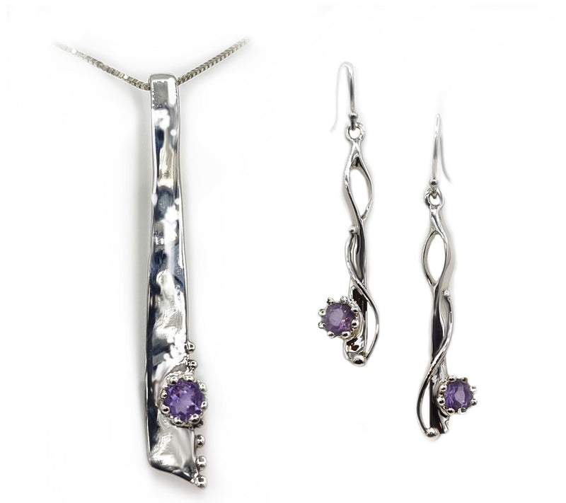 Hagit Sterling Silver Gemstone Earrings & Necklace Set — View 3