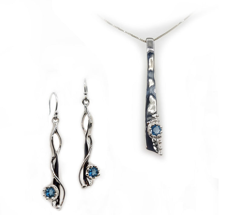 Hagit Sterling Silver Gemstone Earrings & Necklace Set — View 5