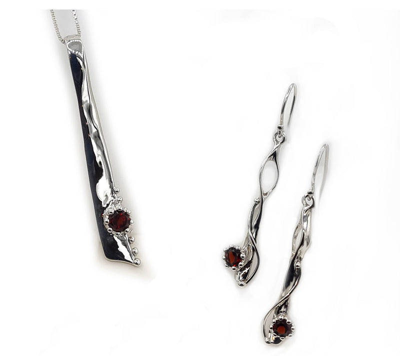 Hagit Sterling Silver Gemstone Earrings & Necklace Set — View 7