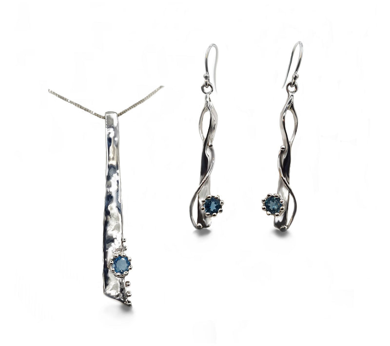Hagit Sterling Silver Gemstone Earrings & Necklace Set — View 8
