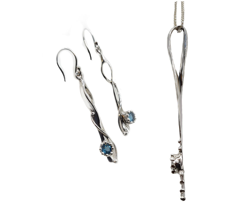 Hagit Sterling Silver Gemstone Earrings & Necklace Set — View 9