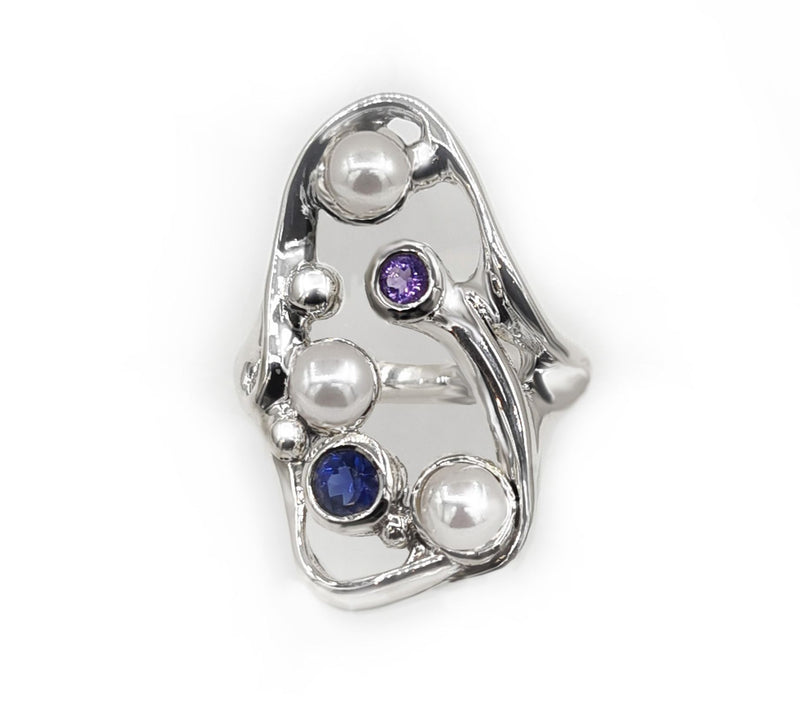 Hagit Sterling Silver Cultured Pearl & Gemstone s Harmony Ring — Main view