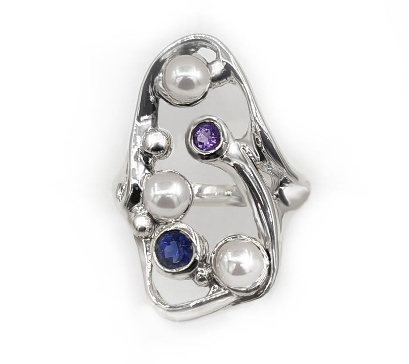 Hagit Sterling Silver Cultured Pearl & Gemstone s Harmony Ring — View 3