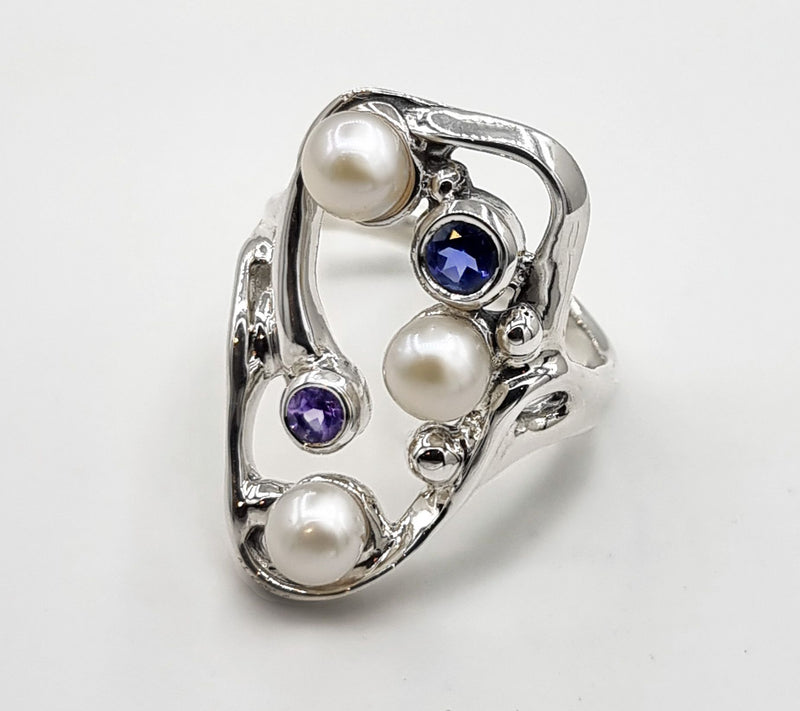Hagit Sterling Silver Cultured Pearl & Gemstone s Harmony Ring — View 7