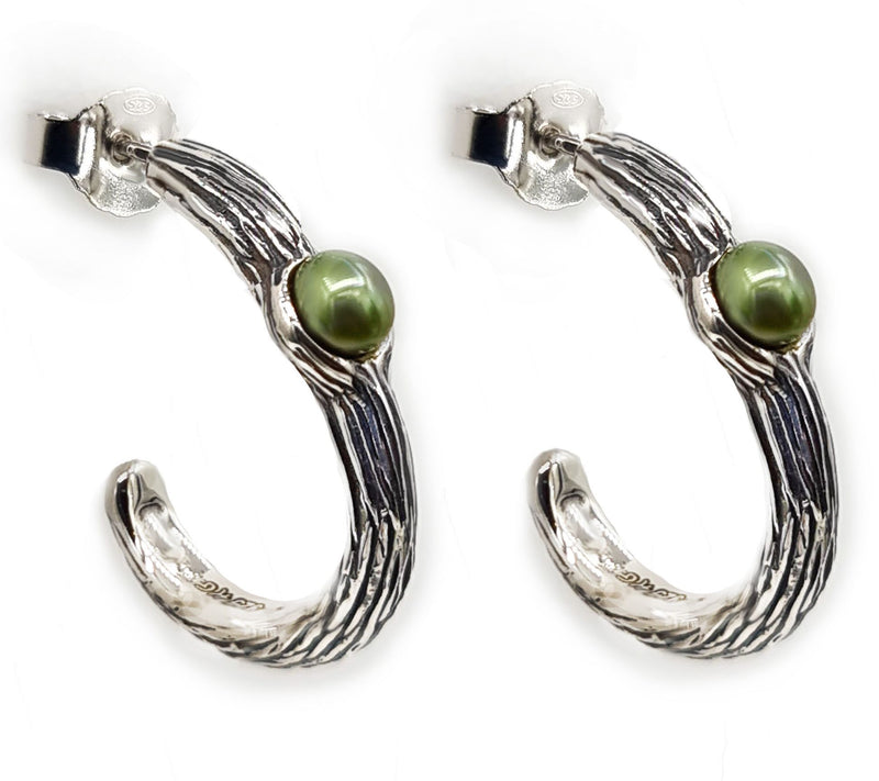 Hagit Sterling Silver Cultured Pearl Textured H oop Earrings — View 3