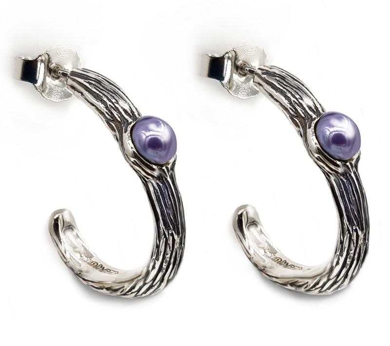 Hagit Sterling Silver Cultured Pearl Textured H oop Earrings — View 7
