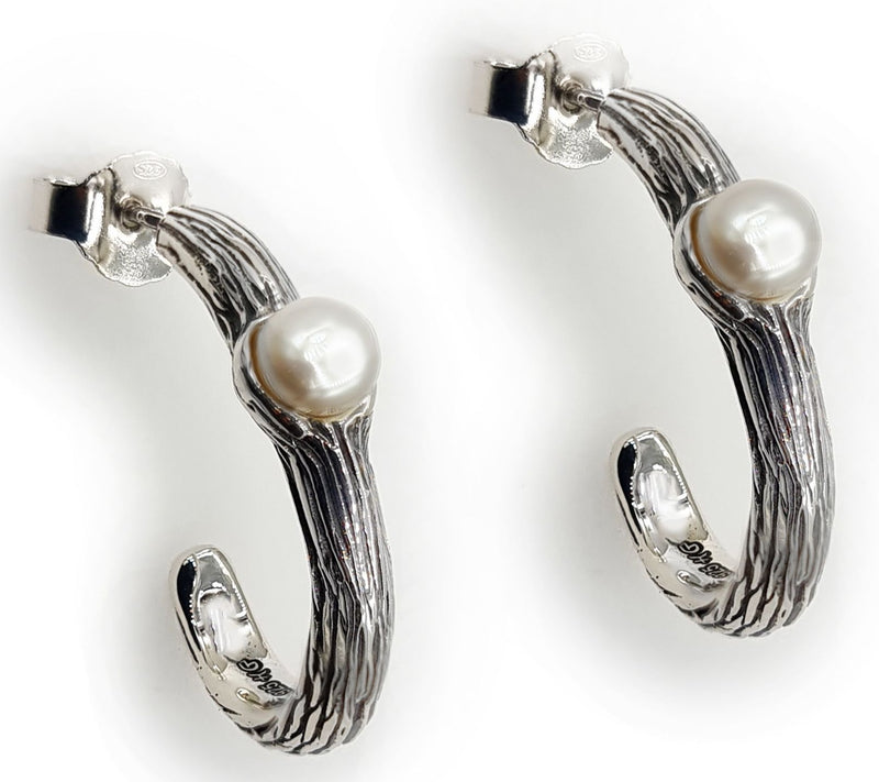 Hagit Sterling Silver Cultured Pearl Textured H oop Earrings — View 9