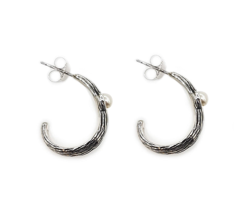 Hagit Sterling Silver Cultured Pearl Textured H oop Earrings — View 10