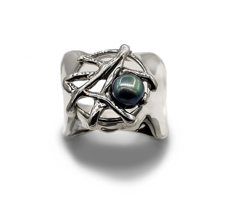 Hagit Sterling Silver Cultured Pearl Woven Ring — View 8
