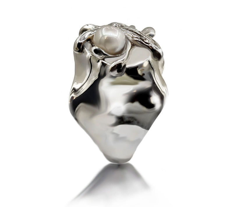Hagit Sterling Silver Cultured Pearl Woven Ring — View 5