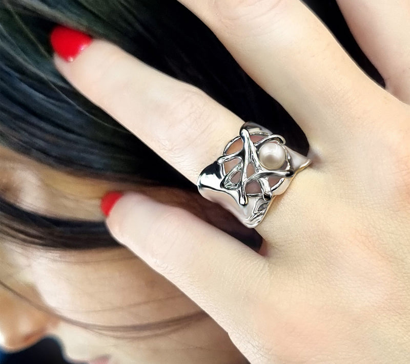 Hagit Sterling Silver Cultured Pearl Woven Ring — View 6