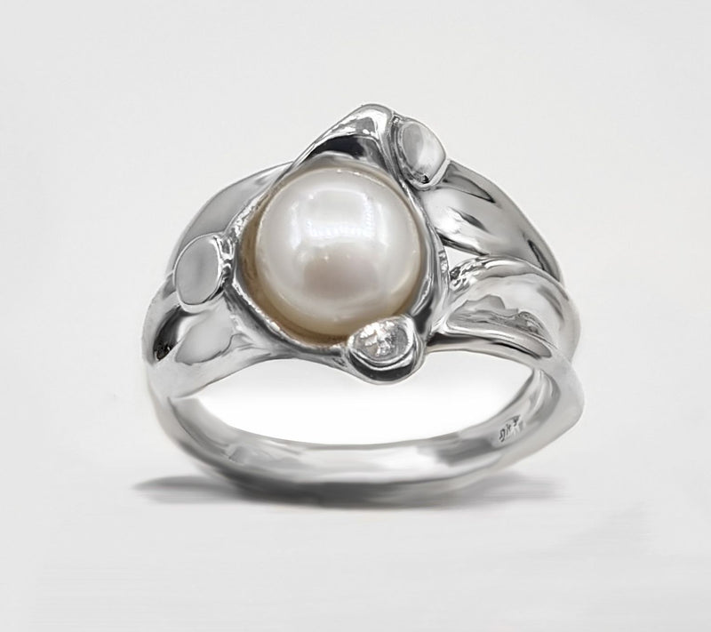 Hagit Sterling Silver Cultured Pearl Seaweed Ring — View 10