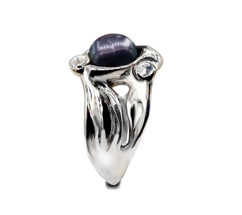 Hagit Sterling Silver Cultured Pearl Seaweed Ring — View 3