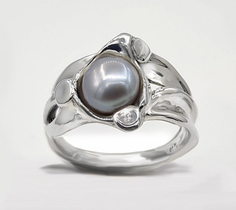 Hagit Sterling Silver Cultured Pearl Seaweed Ring — View 12