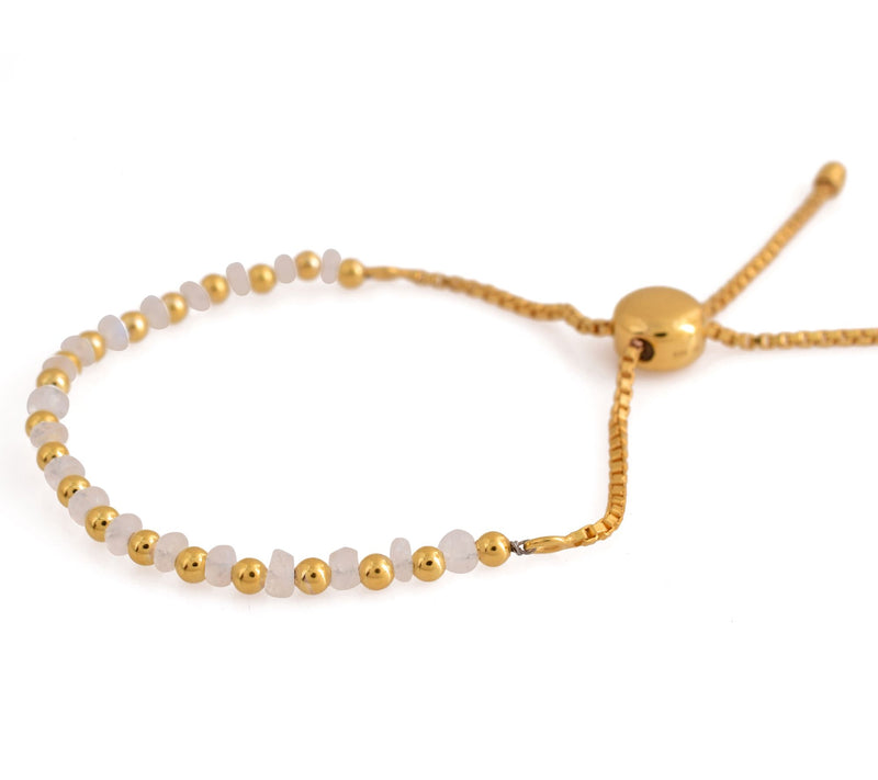 14K Rose Gold Plated Moonstone Adjustable Friendship Bracelet — View 4