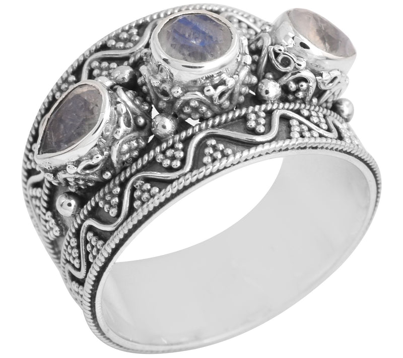 Artisan Crafted Sterling Silver Moonstone 3-Stone Ring — View 3