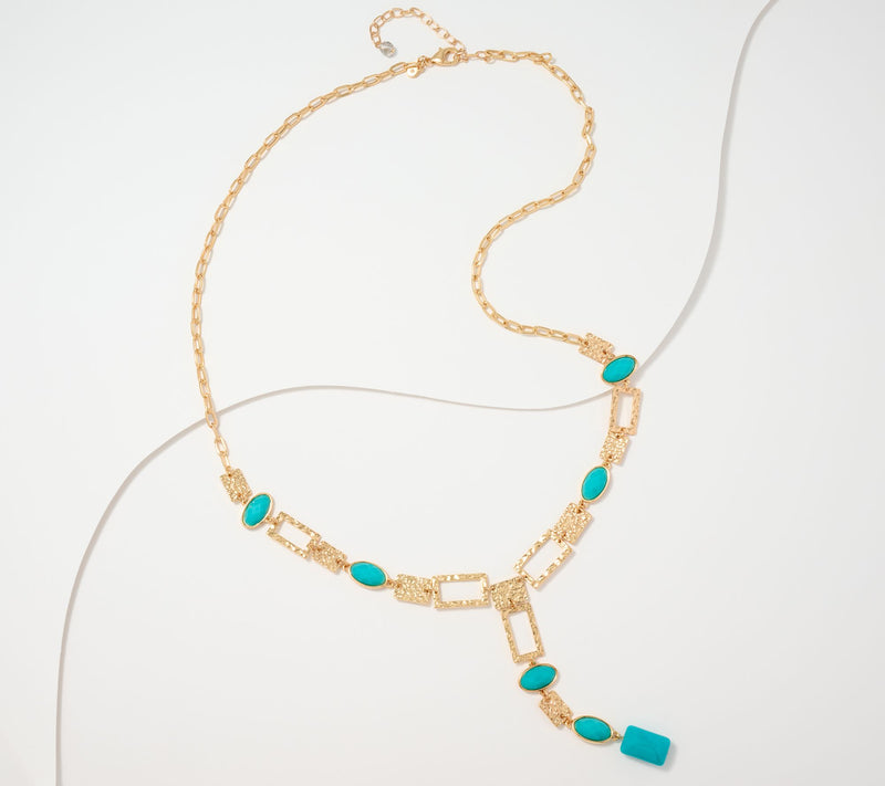 Susan Graver Hammered Metal and Stone Drop Necklace — View 8