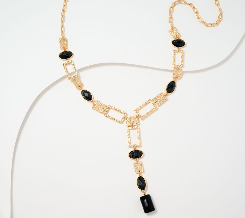 Susan Graver Hammered Metal and Stone Drop Necklace — View 5