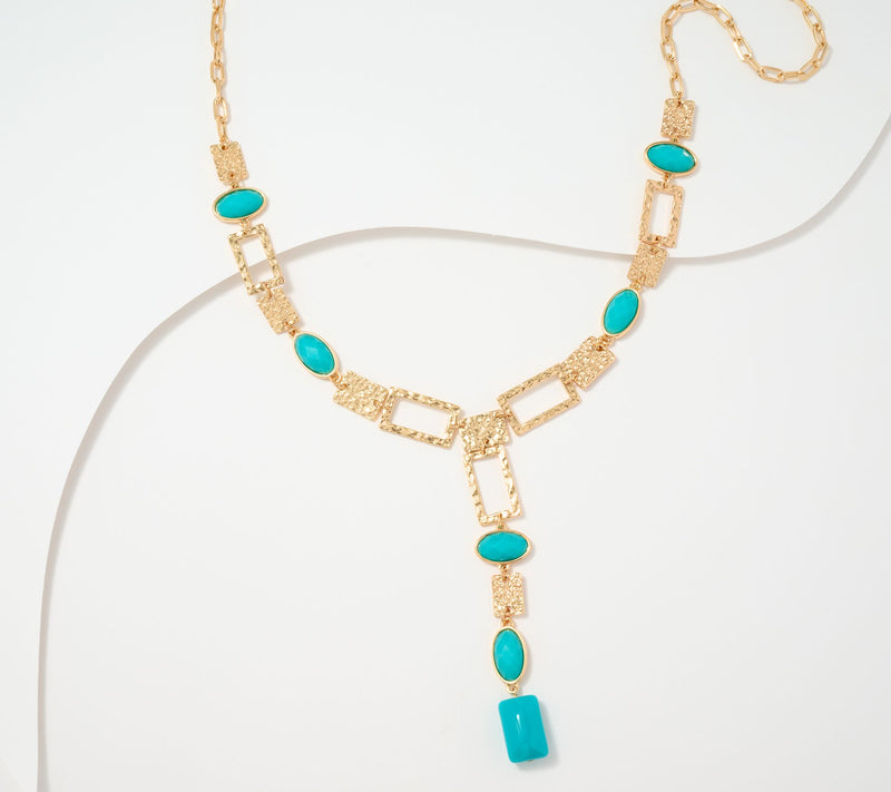 Susan Graver Hammered Metal and Stone Drop Necklace — Main view