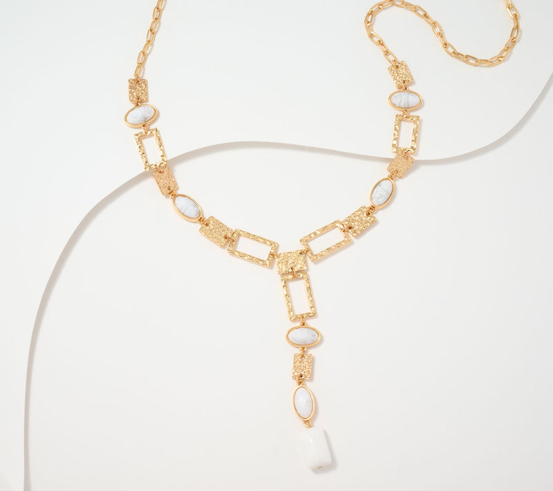 Susan Graver Hammered Metal and Stone Drop Necklace — View 7