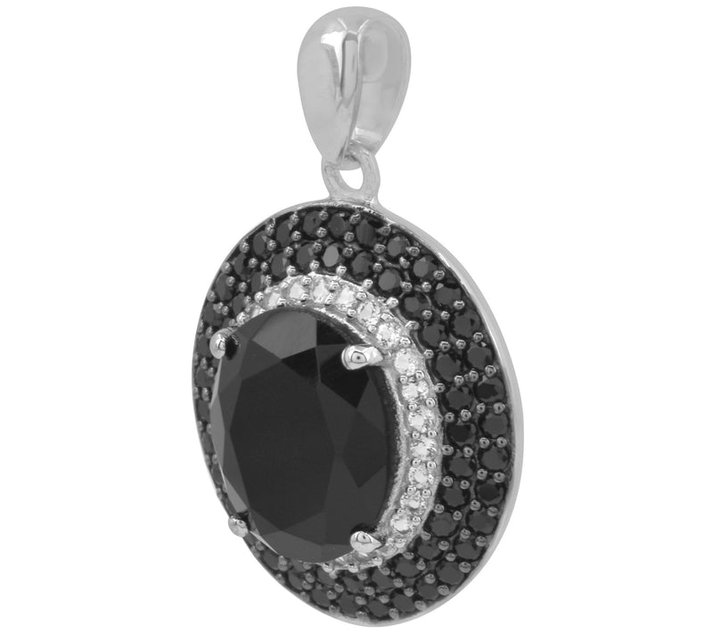 Affinity Gems Black Chalcedony Halo Pendant, Sterling Silver — Main view
