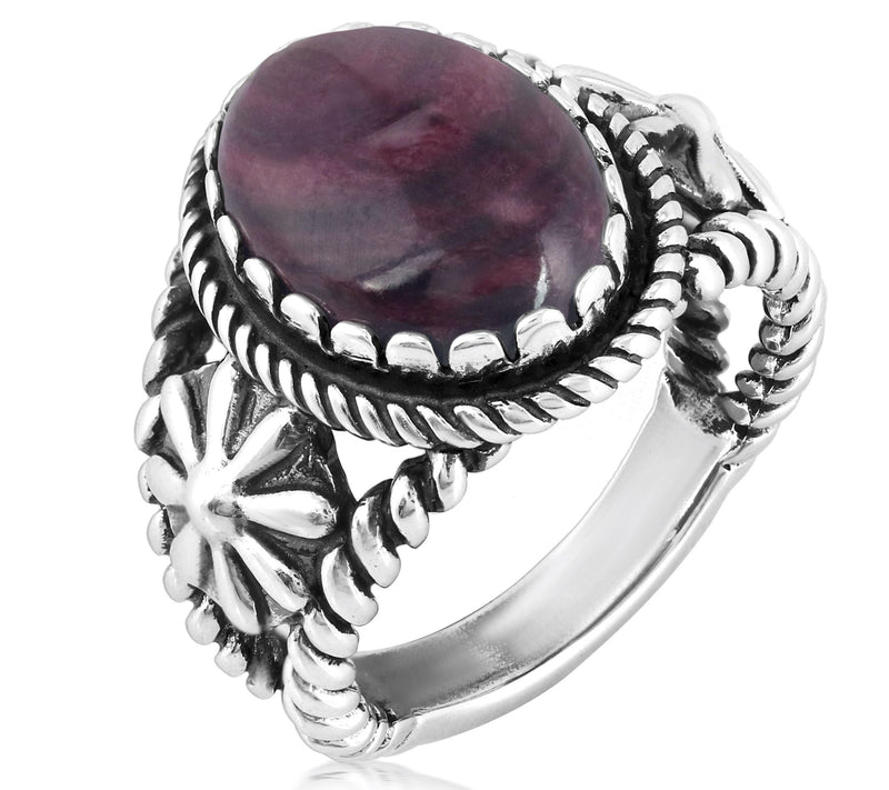 American West Sterling Silver Oval Gemstone Concha Ring — Main view