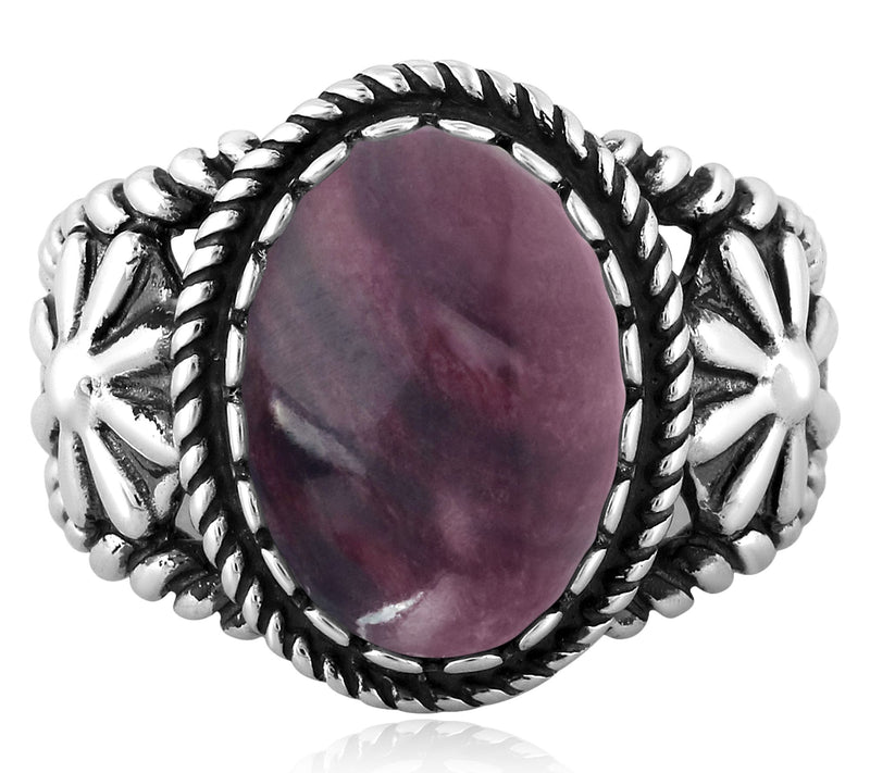 American West Sterling Silver Oval Gemstone Concha Ring — View 26