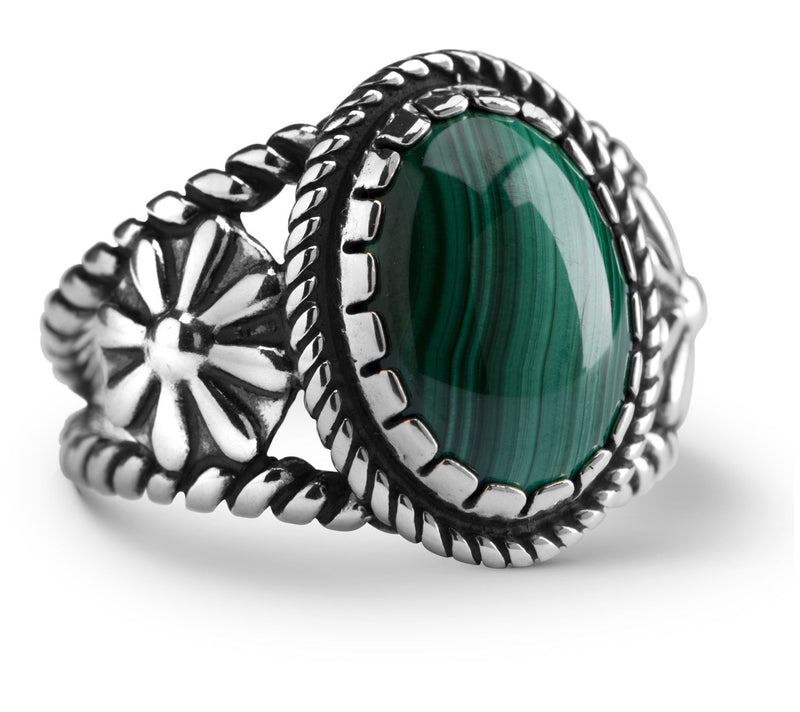 American West Sterling Silver Oval Gemstone Concha Ring — View 9