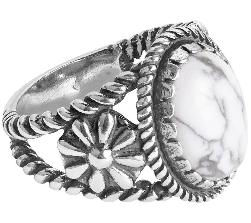 American West Sterling Silver Oval Gemstone Concha Ring — View 5