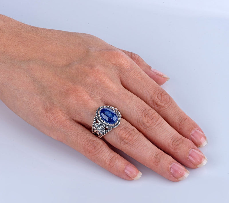 American West Sterling Silver Oval Gemstone Concha Ring — View 24