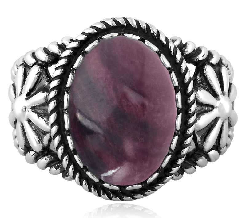 American West Sterling Silver Oval Gemstone Concha Ring — View 20
