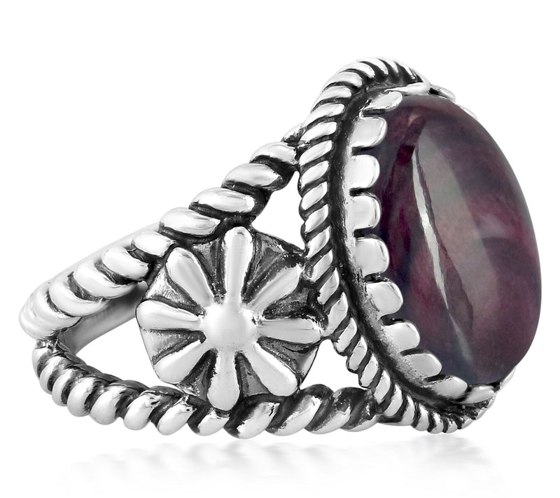 American West Sterling Silver Oval Gemstone Concha Ring — View 21