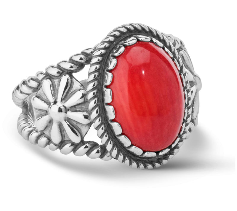 American West Sterling Silver Oval Gemstone Concha Ring — View 13