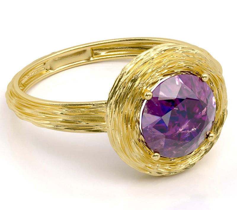 Adi Paz 14K Gold Textured Amethyst Ring — View 2
