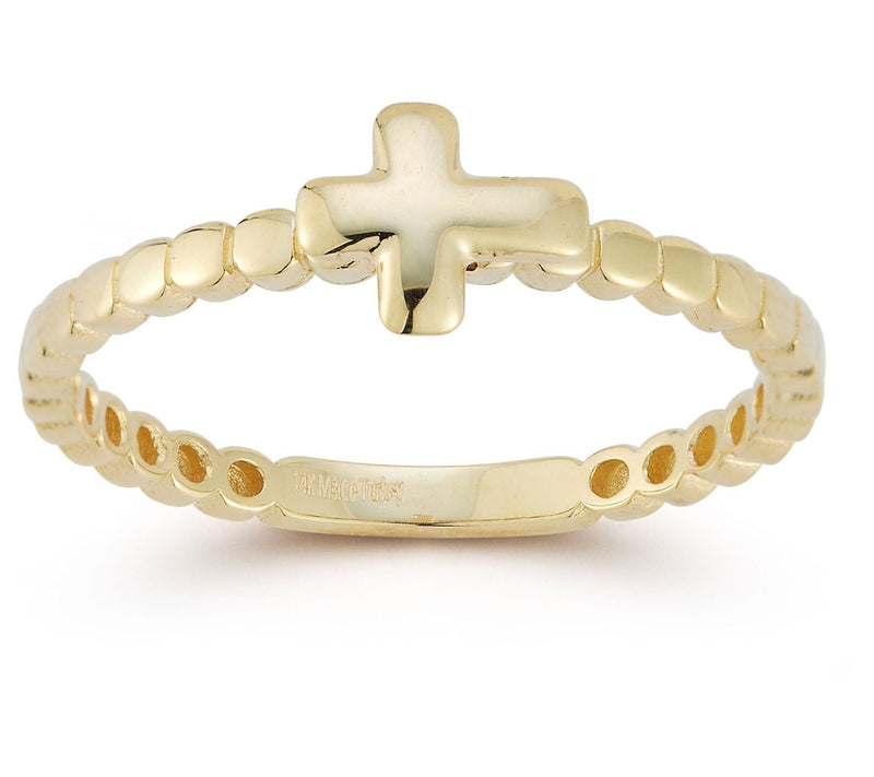 Luminosa Gold Cross Beaded Ring, 14K — View 2