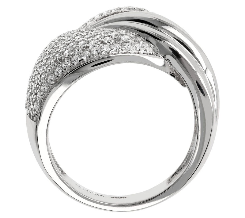 Diamonique Pave Bold ByPass Band Ring, Sterling Silver — View 5