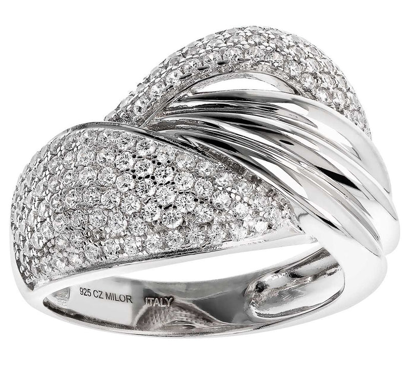 Diamonique Pave Bold ByPass Band Ring, Sterling Silver — Main view