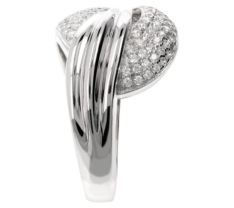 Diamonique Pave Bold ByPass Band Ring, Sterling Silver — View 4