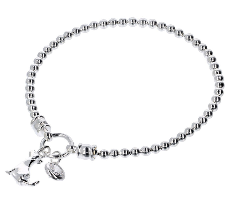 Diamonique Stretch Bead Charm Bracelet, Sterling Silver — View 2